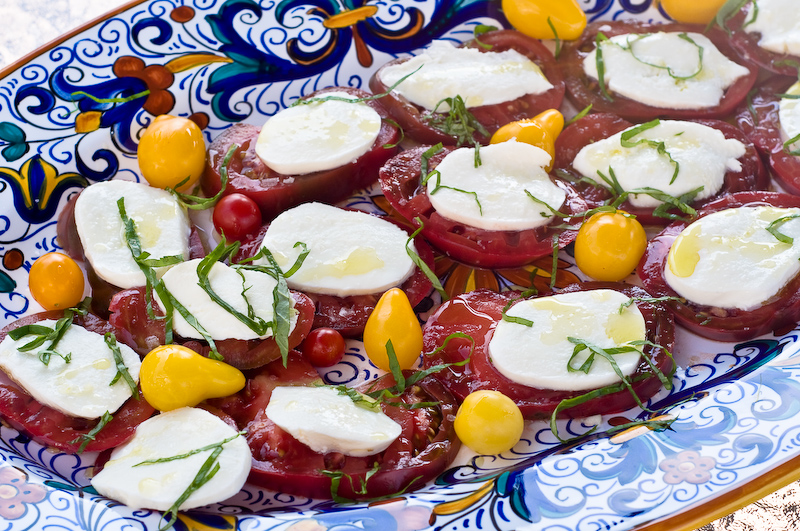 Insalata Caprese Insalata caprese with Purple Cherokee heirloom tomatoes