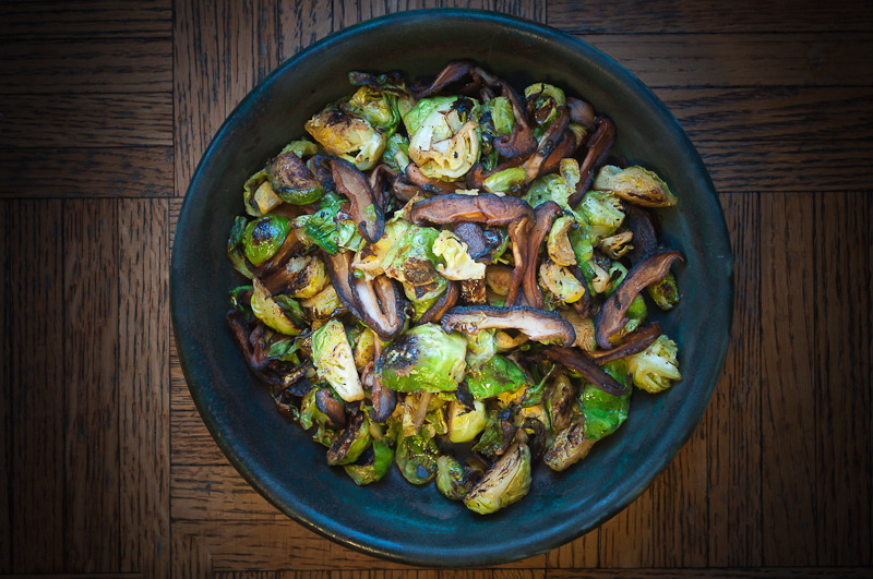 Pan Roasted Brussels Sprouts with Shiitakes and Smoked Paprika