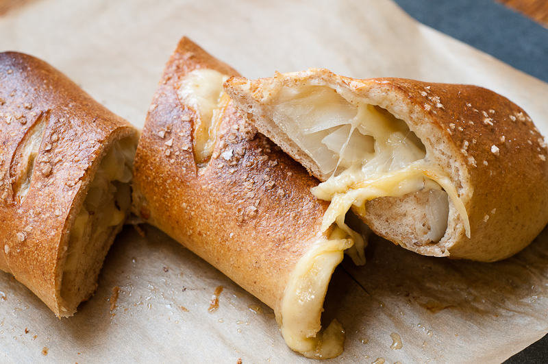 Rye Piroshky with Roasted Onions and Swiss Cheese