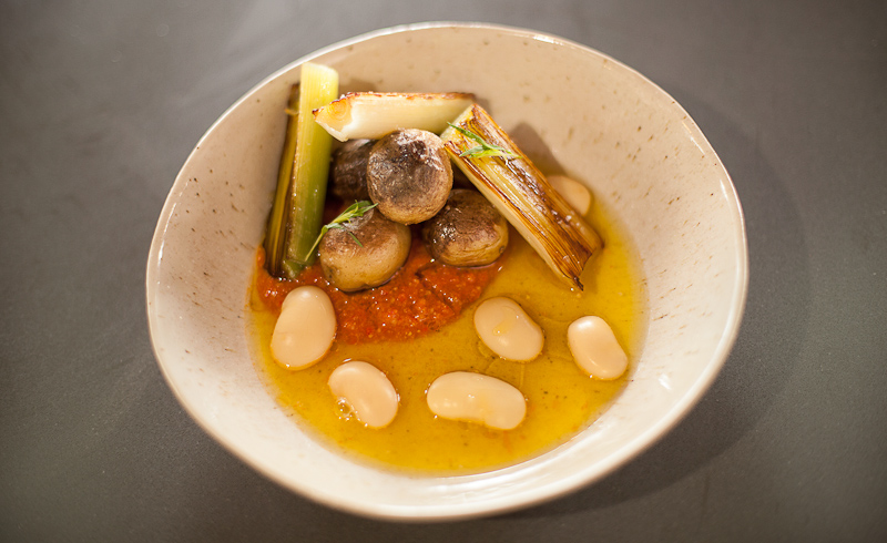 Gigandes Beans With Romesco and Saffron Broth