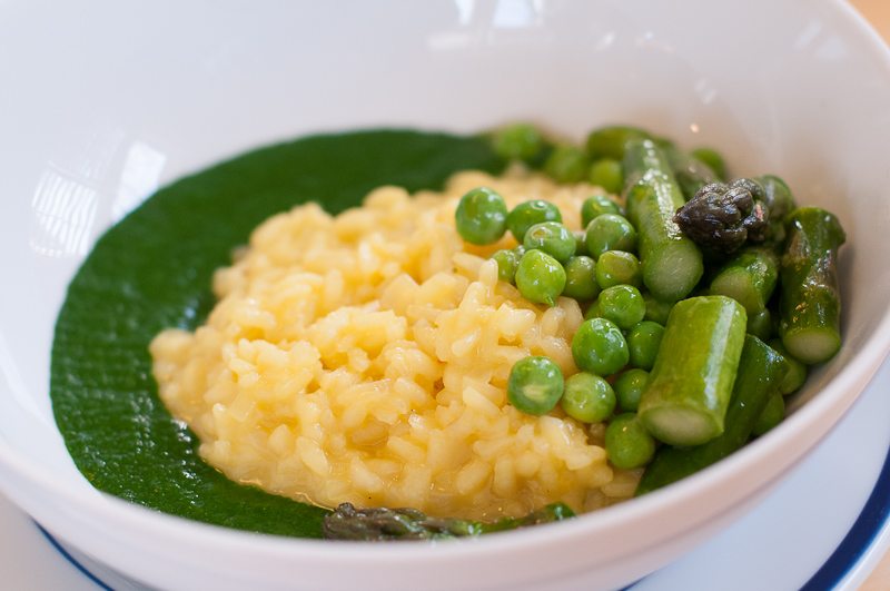Saffron Risotto with Watercress Puree and Spring Vegetables
